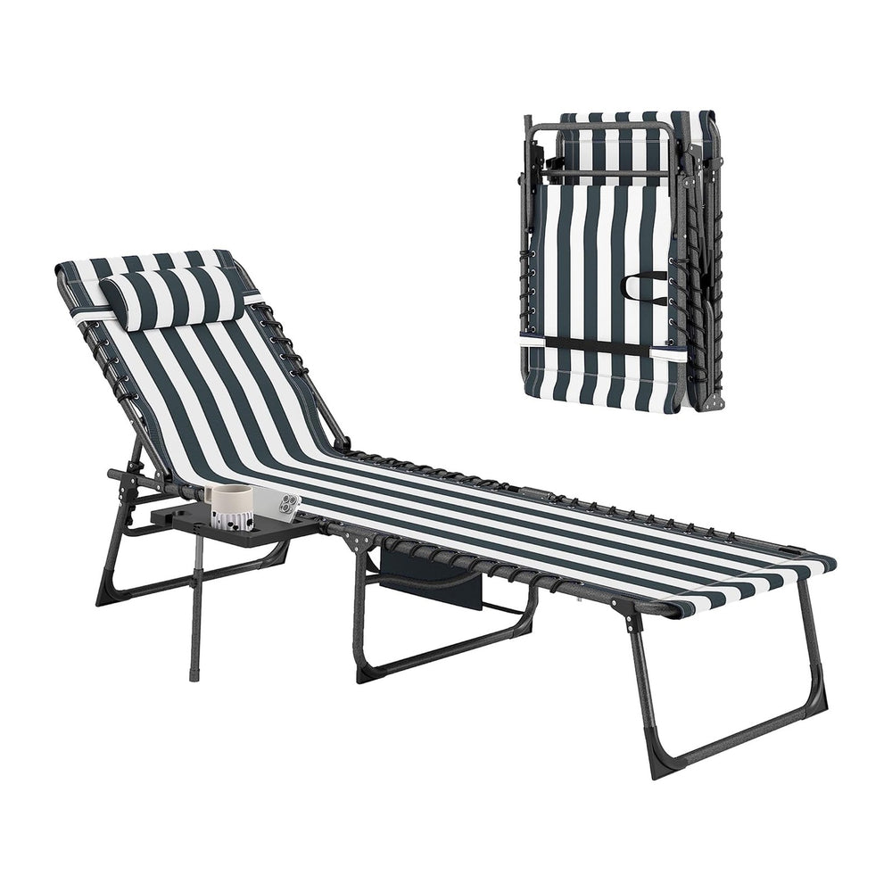 Outsunny Folding Chaise Lounge Chair Outdoor Tanning Chair Blue and White