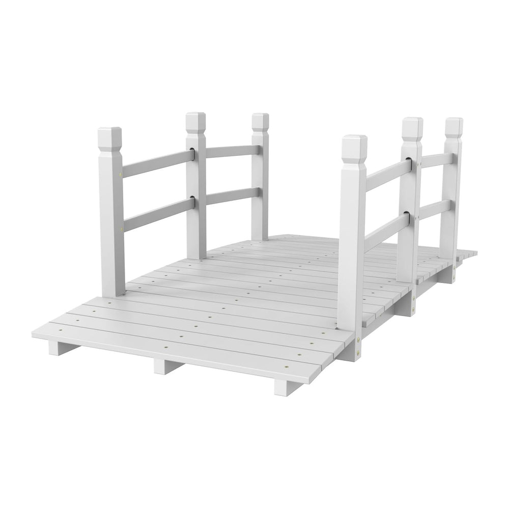 Outvita 5 ft Garden Wooden Bridge Arch Stained Finish with Safety Rails Outdo...
