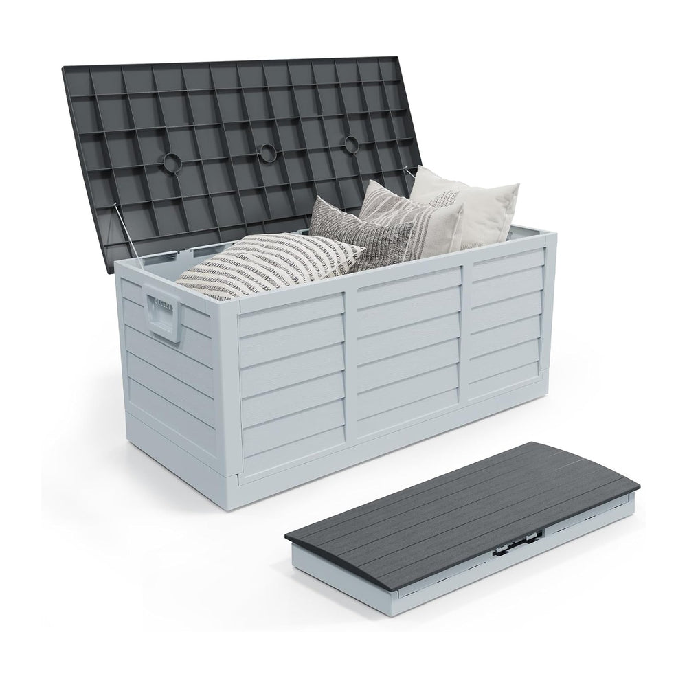 Outvita Outdoor Storage Box, 75 Gallon, Foldable, Gray Body-Black Lid