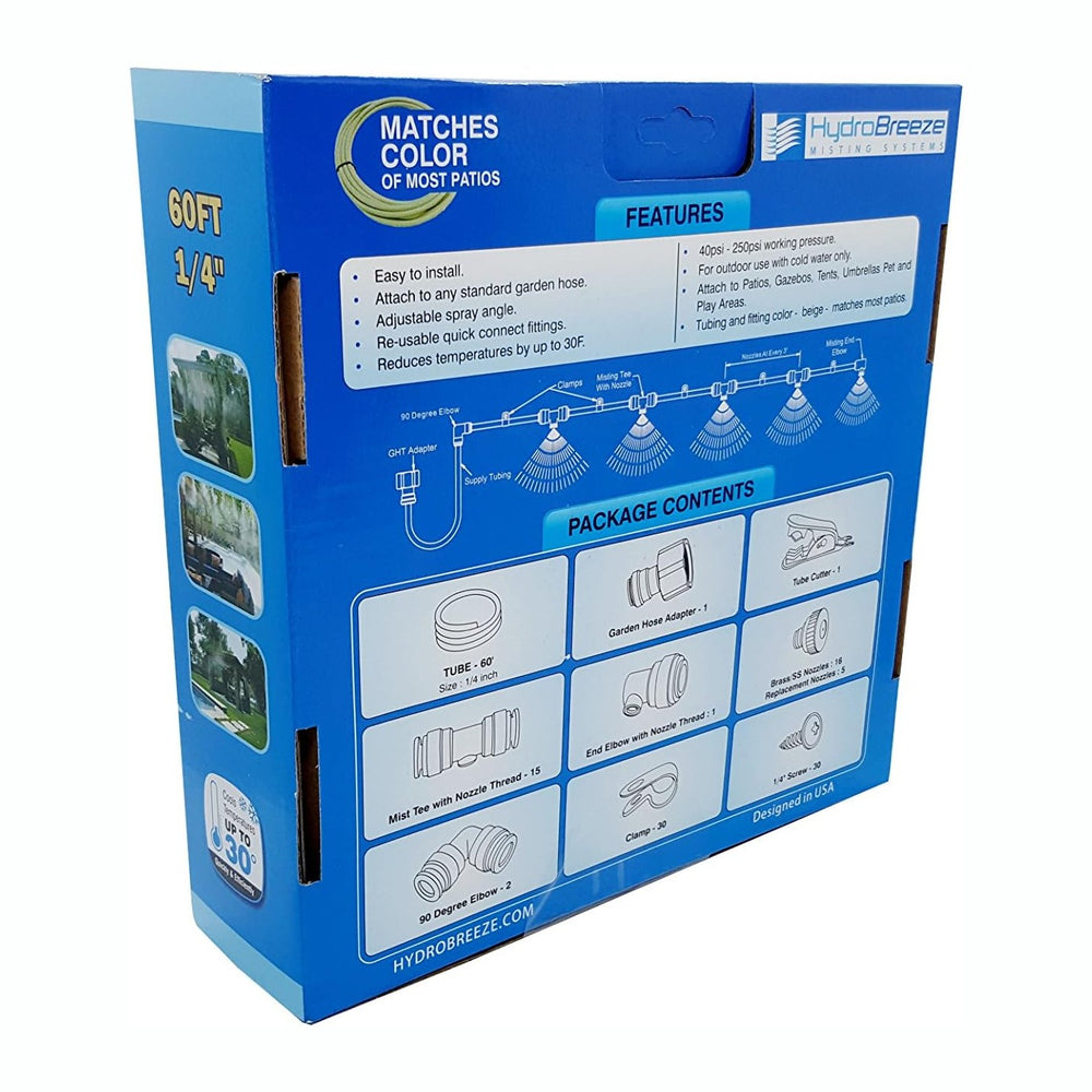 Patio Misting System - 60 Ft Misting System - 16 Misting Nozzles - Brass/Stai...