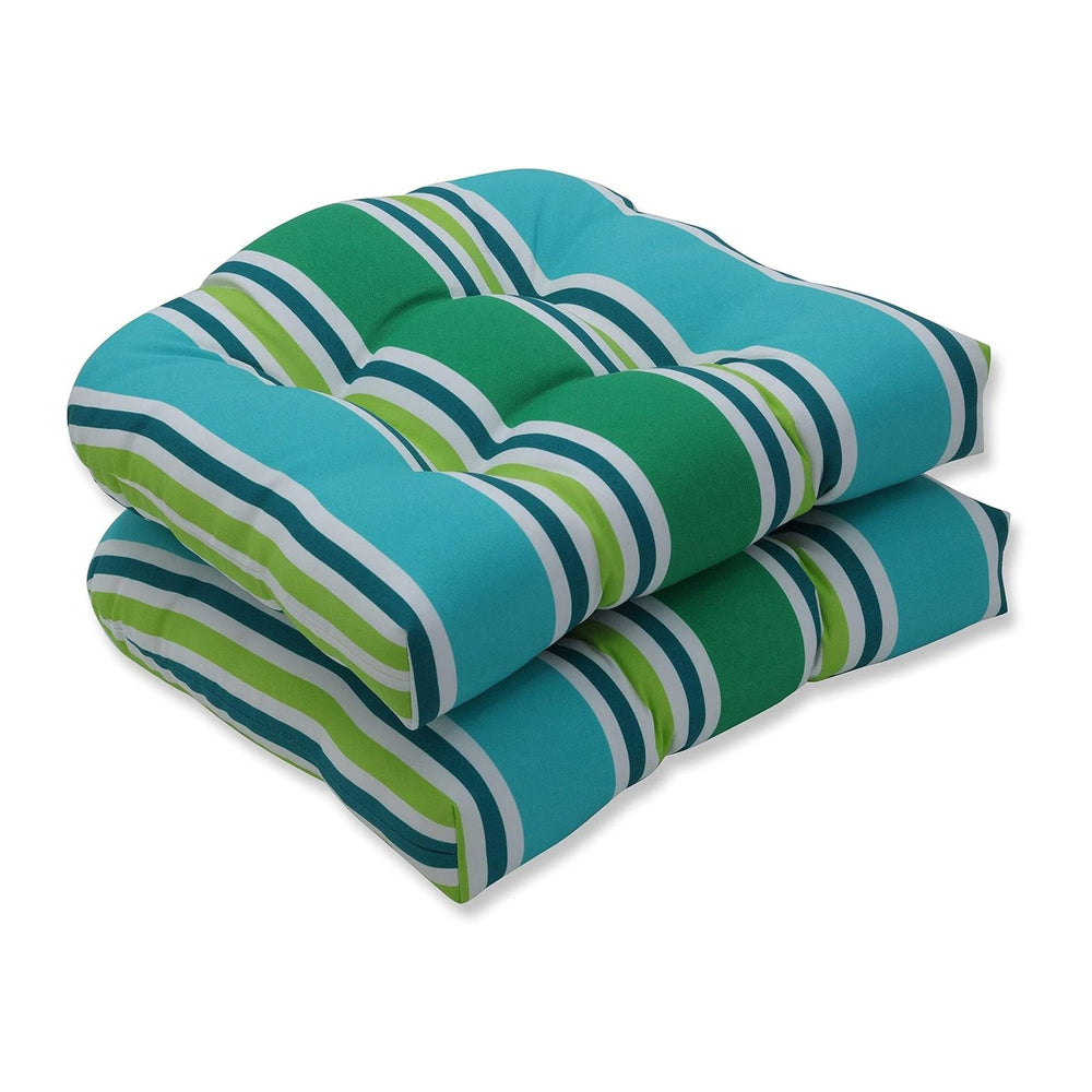 Pillow Perfect Stripe Indoor/Outdoor Chair Seat Cushion, Tufted, Weather, and...
