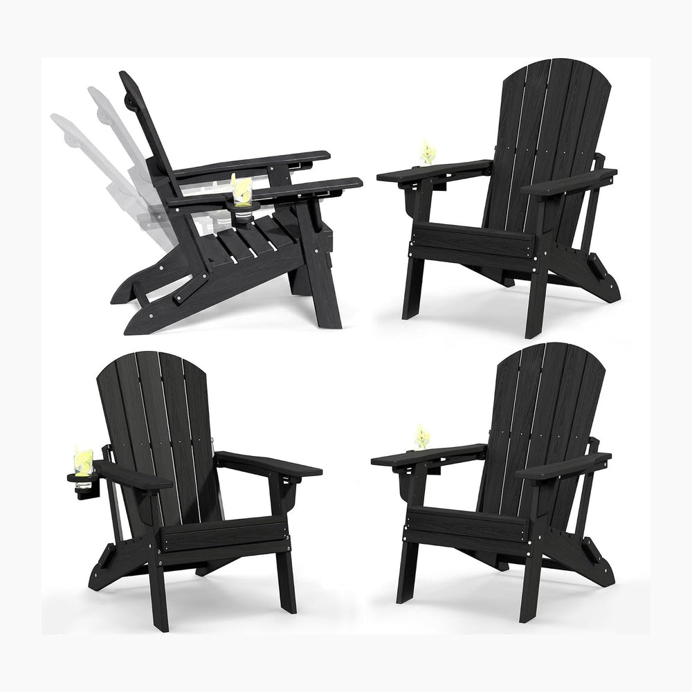 Plawdlik Folding Adirondack Chair Set of 4, Adjustable 3-Position, Black (Set...