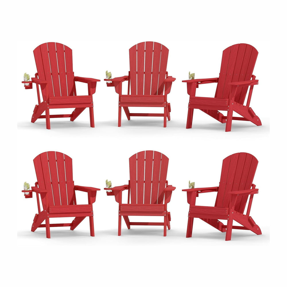 Plawdlik Folding Adirondack Chair Set of 6 with Cup Holder,Wooden Textured ,H...