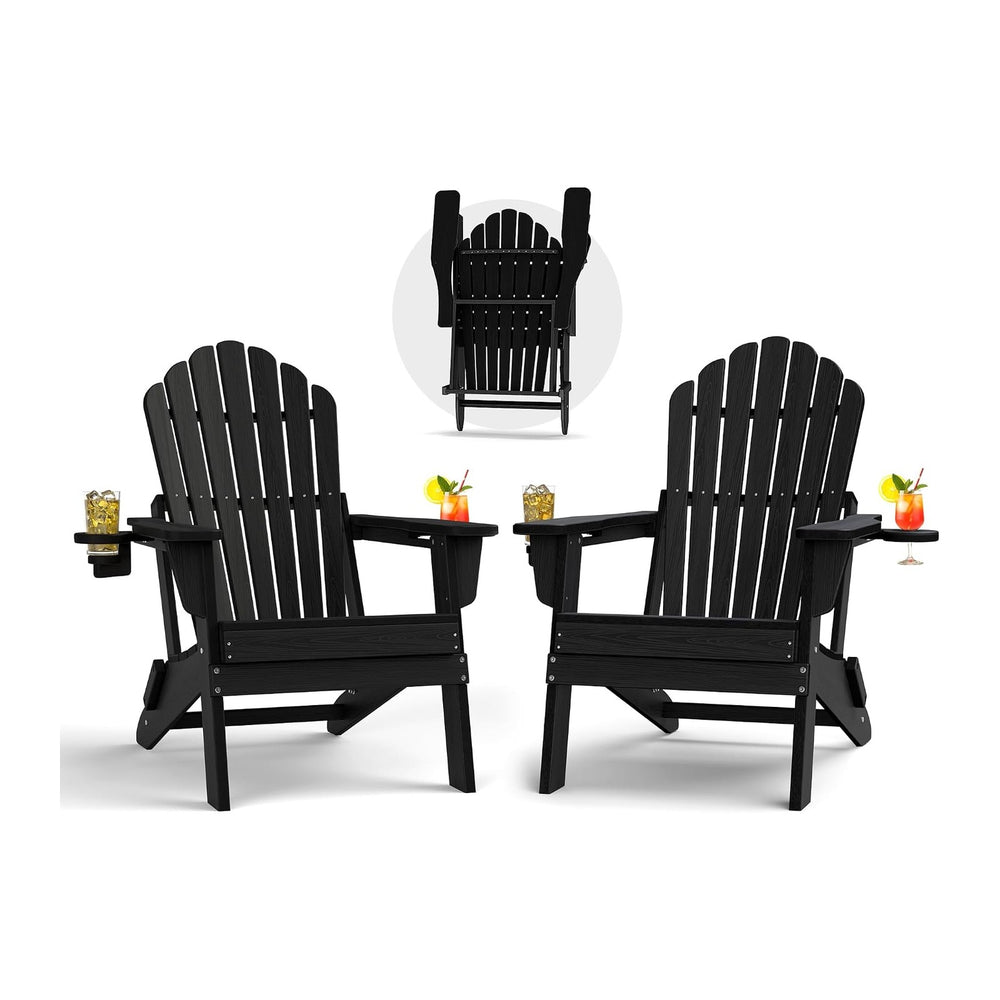 Plawdlik HDPE Folding Adirondack Chair Set of 2, Heavy Duty Outdoor Patio Cha...