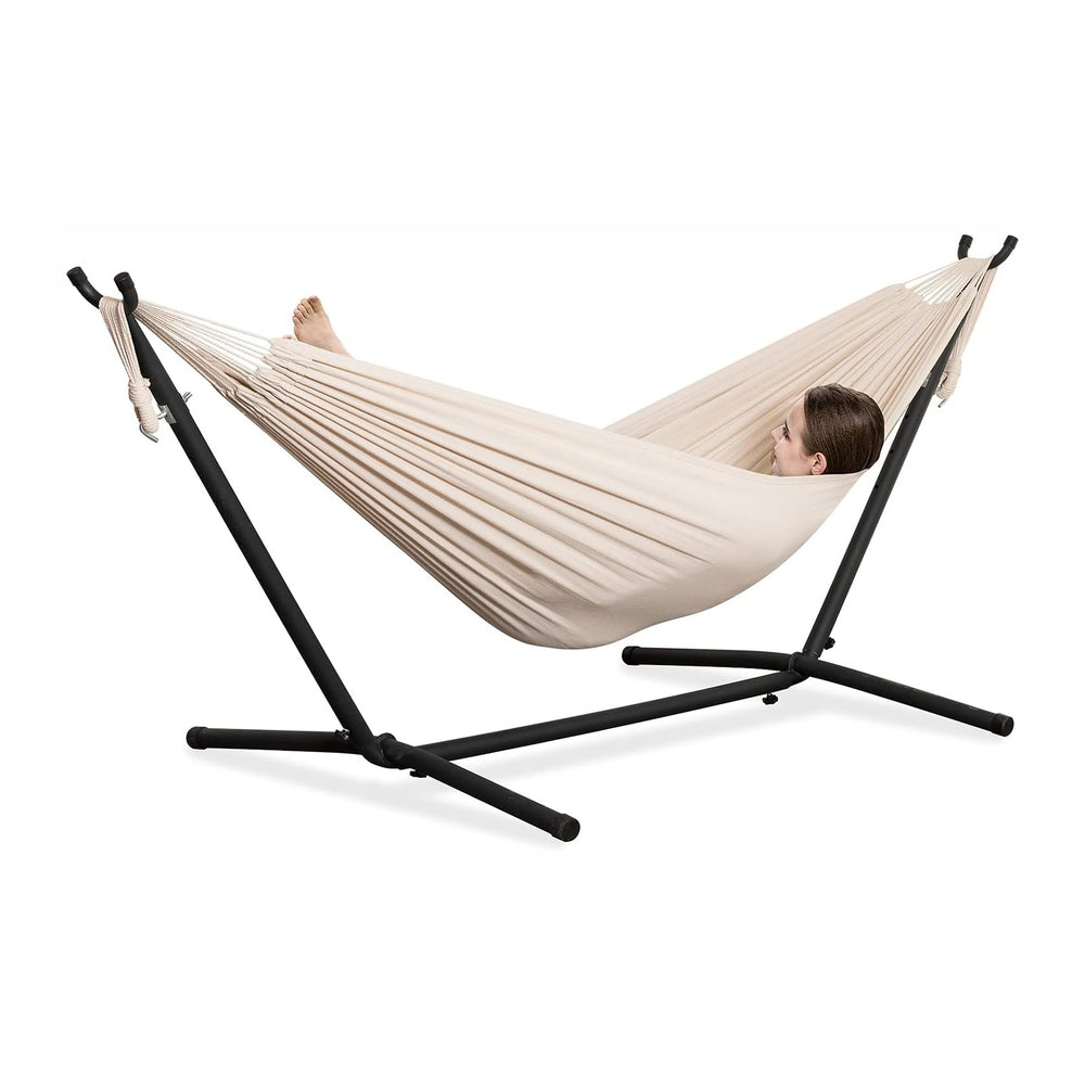 PNAEUT Double Hammock with Stand for Outside, Heavy-Duty, Portable (Beige)