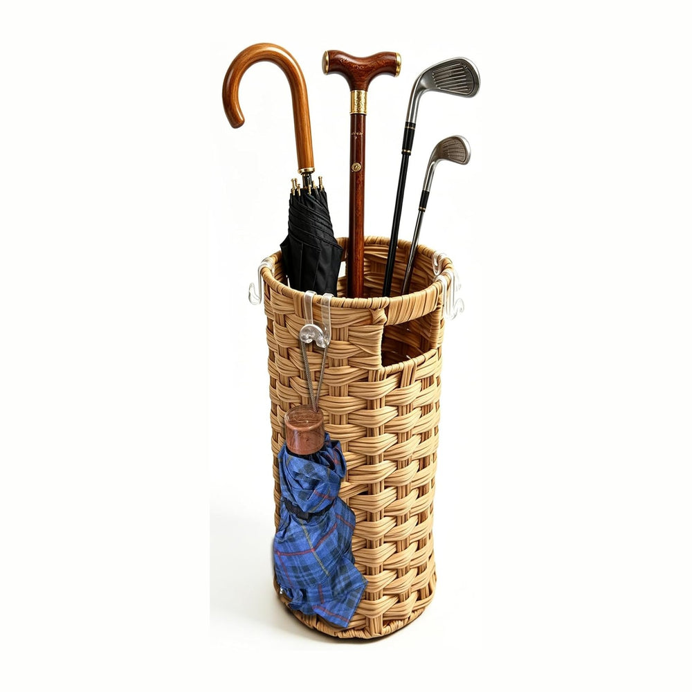 Rattan Umbrella Stand with Drip Tray - Hand Woven Entryway Umbrella Holder