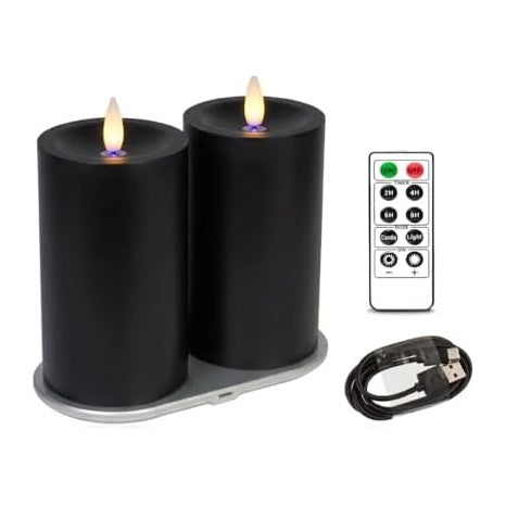 Rechargeable Flameless Pillar Candle with Remote Timer, 3D Moving Flame Real ...