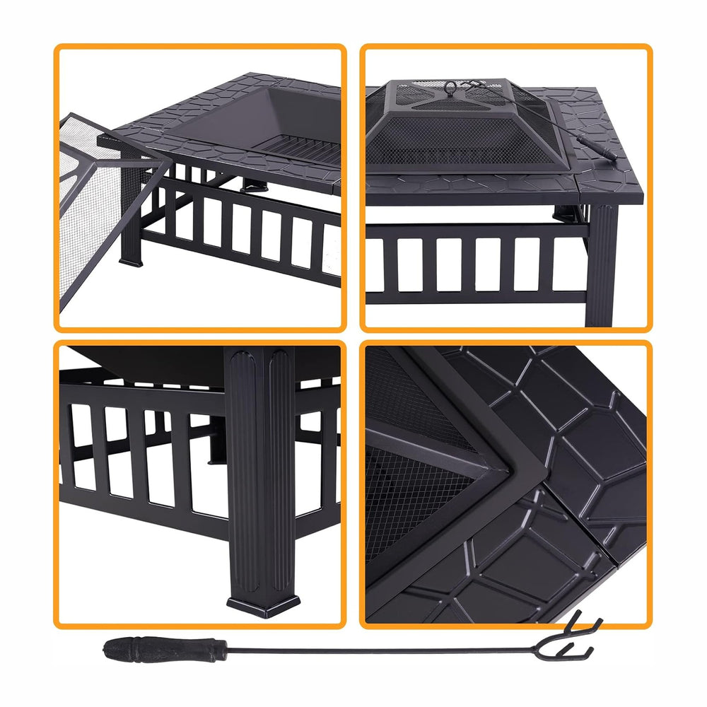 Redeo Outdoor Fire Pit 32 Inch Wood Burning Square FirePit for Outside Backya...