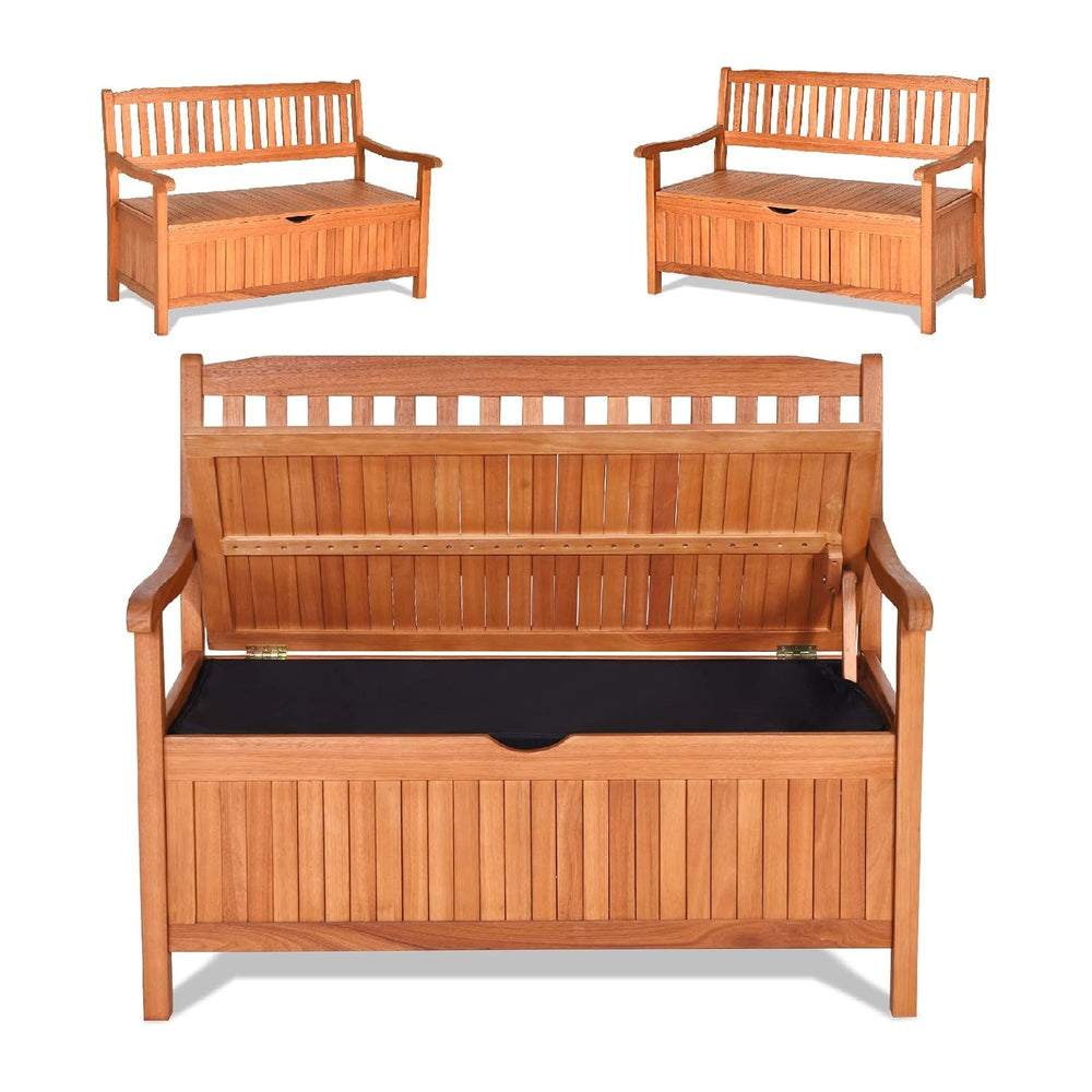 S AFSTAR Outdoor Patio Bench with Storage Box, 33 Gallon Storage Bench Deck B...