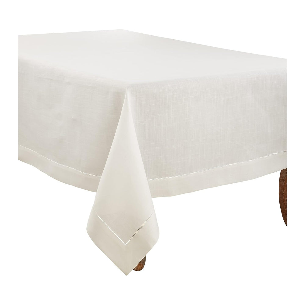 SARO LIFESTYLE Hemstitched Border Tablecloth, Ivory, 70"x140"