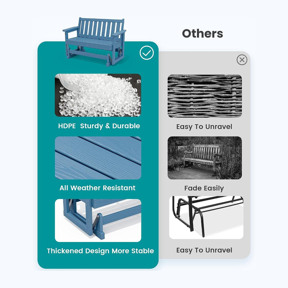 SERWALL 2 Person Patio Glider Bench, HDPE All Weather Swinging Bench, Navy