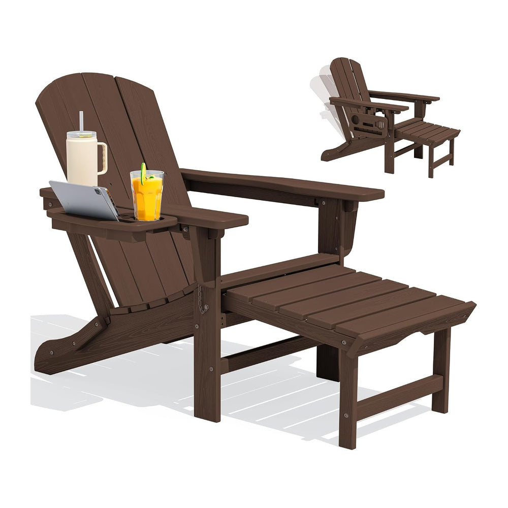 SERWALL Folding Adjustable Adirondack Chair with Footrest, HDPE Outdoor Chair...