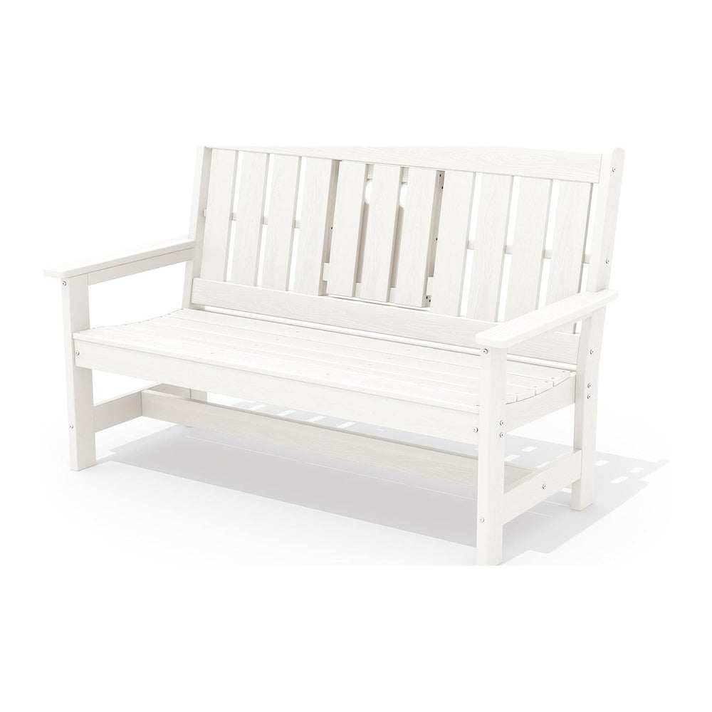 SERWALL HDPE Outdoor Bench with Cup Holder Oversized 58" Porch Bench, White