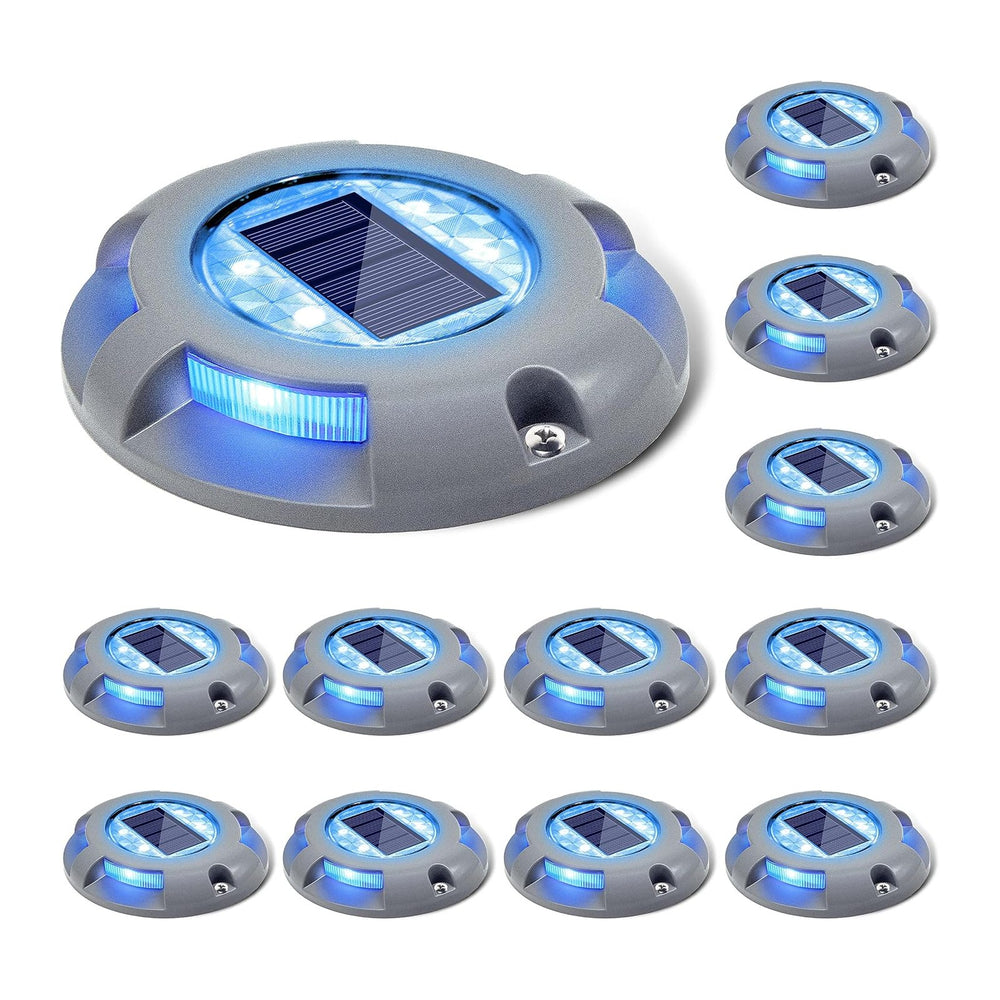 SIEDiNLAR Solar Deck Lights Outdoor LED Driveway Dock Lights, 12 Pack, Blue