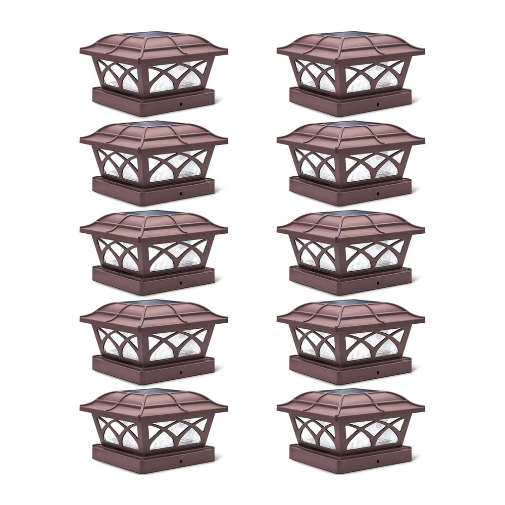 SIEDiNLAR Solar Post Cap Lights Outdoor Glass 2 Color Modes Brown (10 Pack)