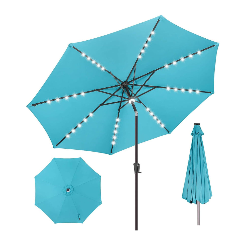 Solar Patio Umbrella with Centre Light, 9 ft Aqua Blue