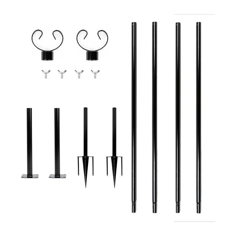 String Light Poles - 9ft Outdoor Metal Poles with Hooks for Hanging String Li...