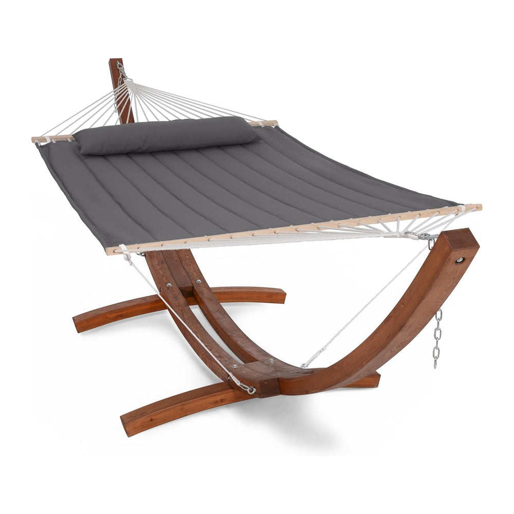 SUNCREAT Double Hammock with Wooden Stand, Dark Gray