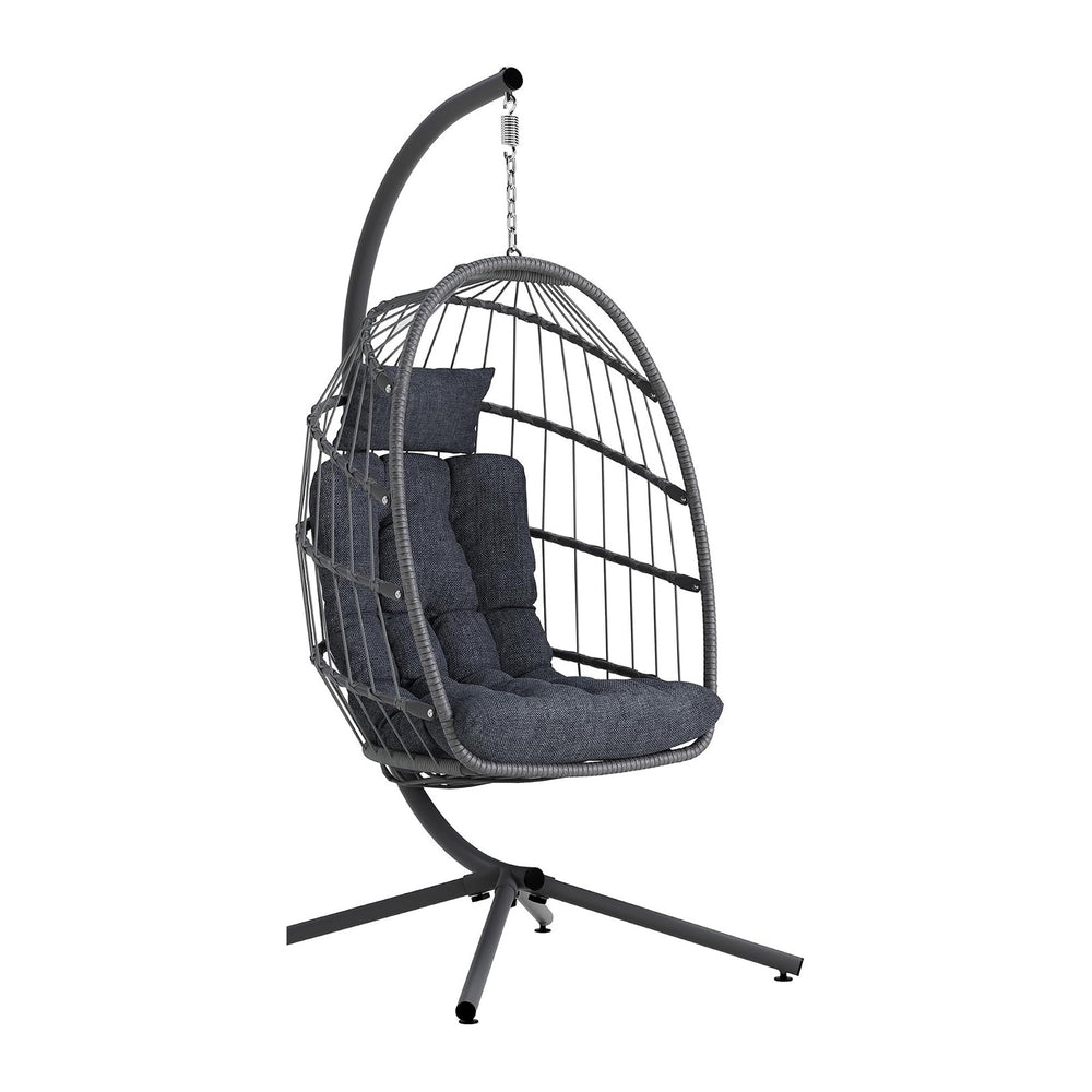 SWITTE Egg Chair Outdoor with Stand, Indoor Wicker Hanging Egg Swing, Grey