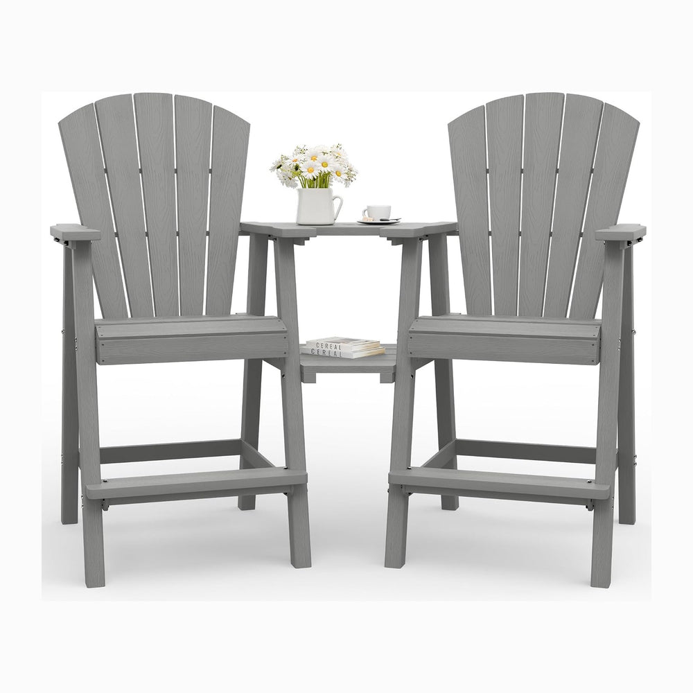 Tall Adirondack Chairs Set of 2 with Double Removable Trays, Grey