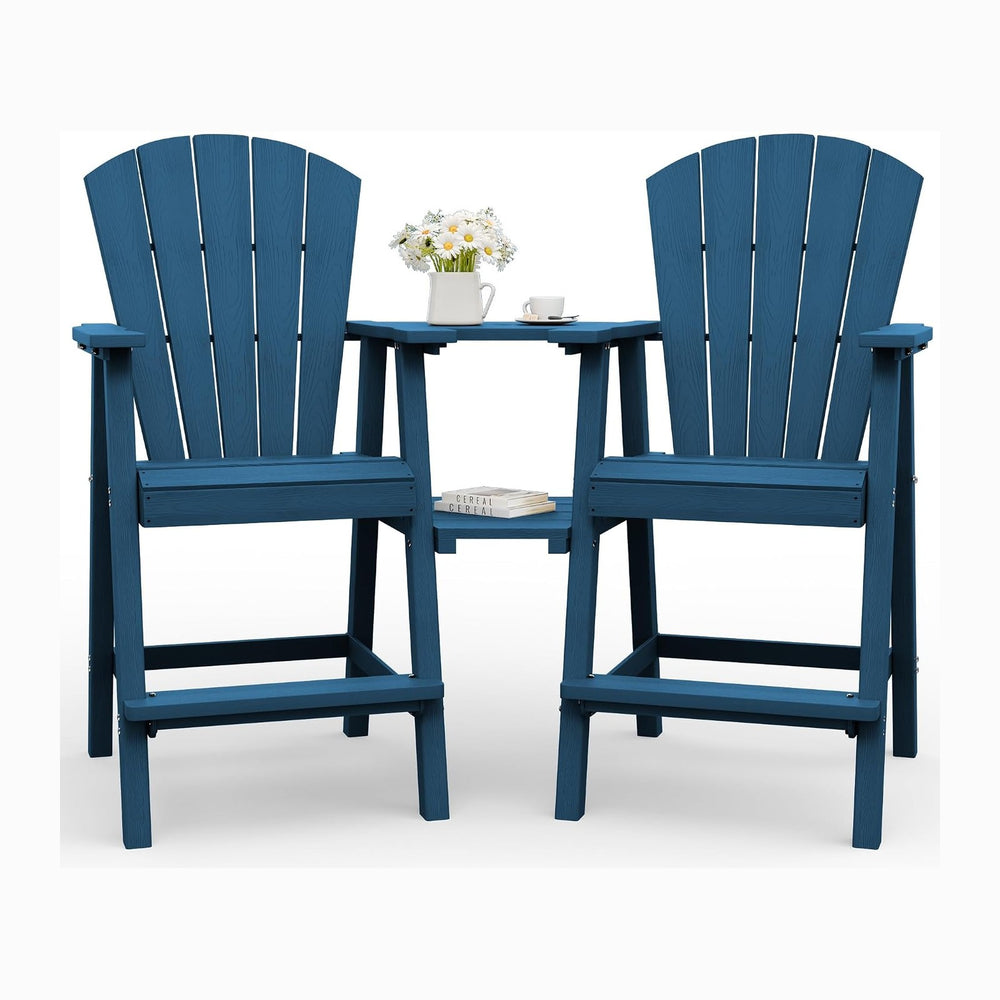 Tall Adirondack Chairs Set of 2 with Table Trays, Navy Blue