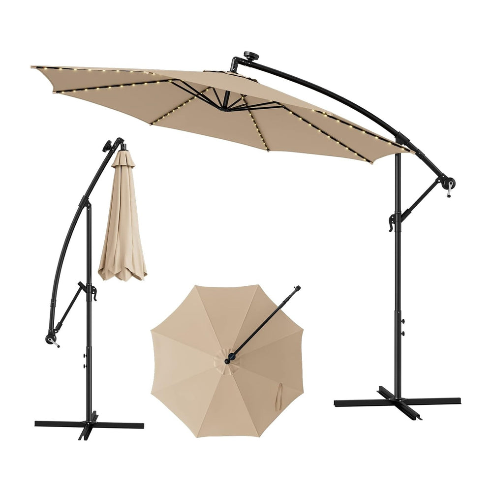 Tangkula 10FT Solar Offset Umbrella, Tilted Cantilever Hanging Umbrella with ...