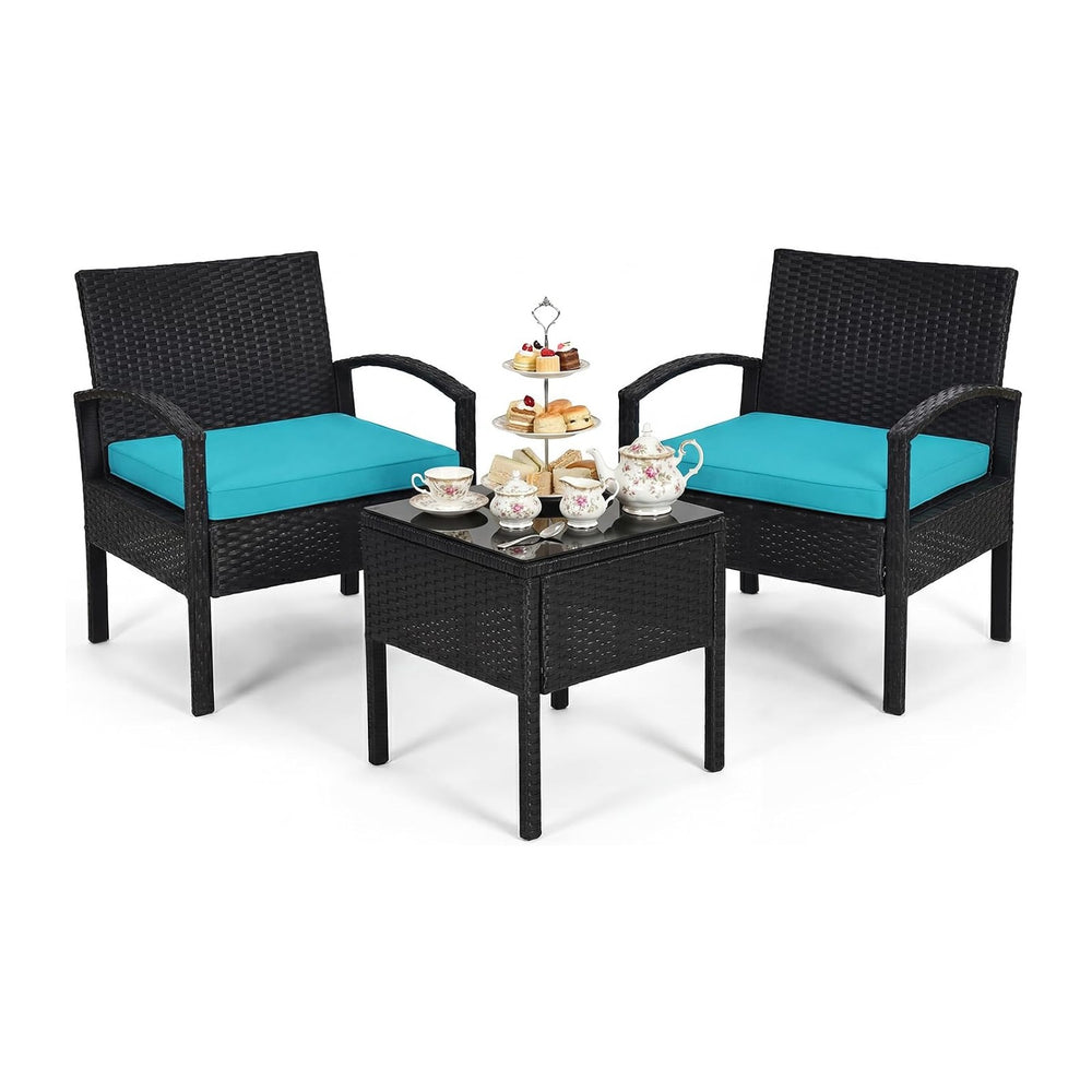 Tangkula 3 Pieces Patio Wicker Conversation Set, Outdoor Rattan Furniture wit...