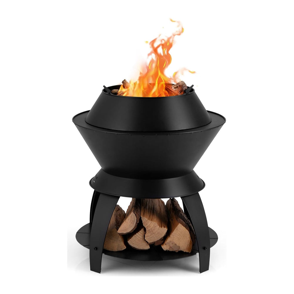 Tangkula Outdoor Fire Pit, 20 Inch Metal Fire Bowl with Pot Holder & Stor...