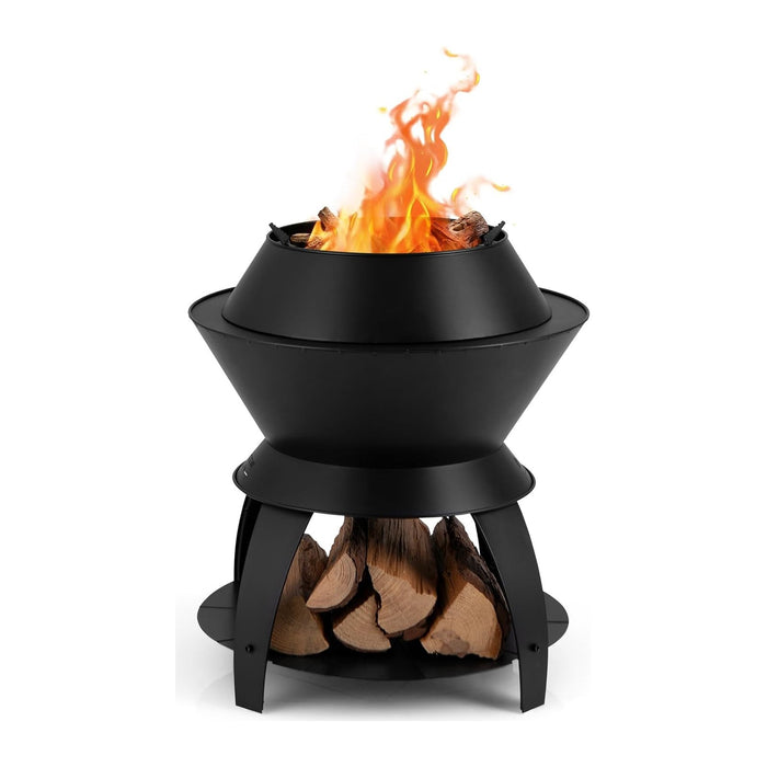 Tangkula Outdoor Fire Pit, 20 Inch Metal Fire Bowl with Pot Holder & Storage Shelf, Oxygen-Enriched Burning, 3-in-1 Wood Buring Firepit Fireplace for Patio, Camping, BBQ, Backyard