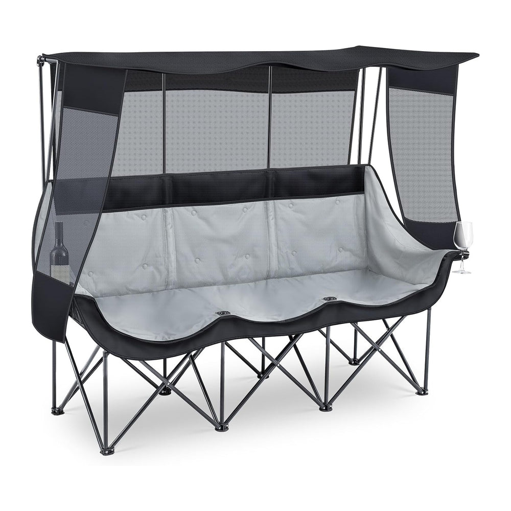 Teenyyou 3 Person Camping Chair with Canopy, 700lbs Heavy Duty, Black