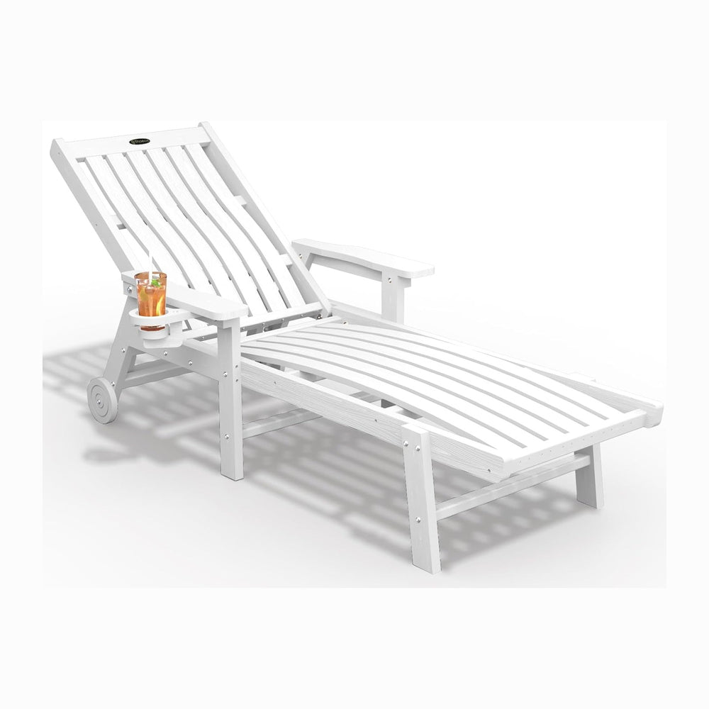 THOEOE Outdoor Chaise Lounge Chair, HDPE Pool Lounge Chair, White