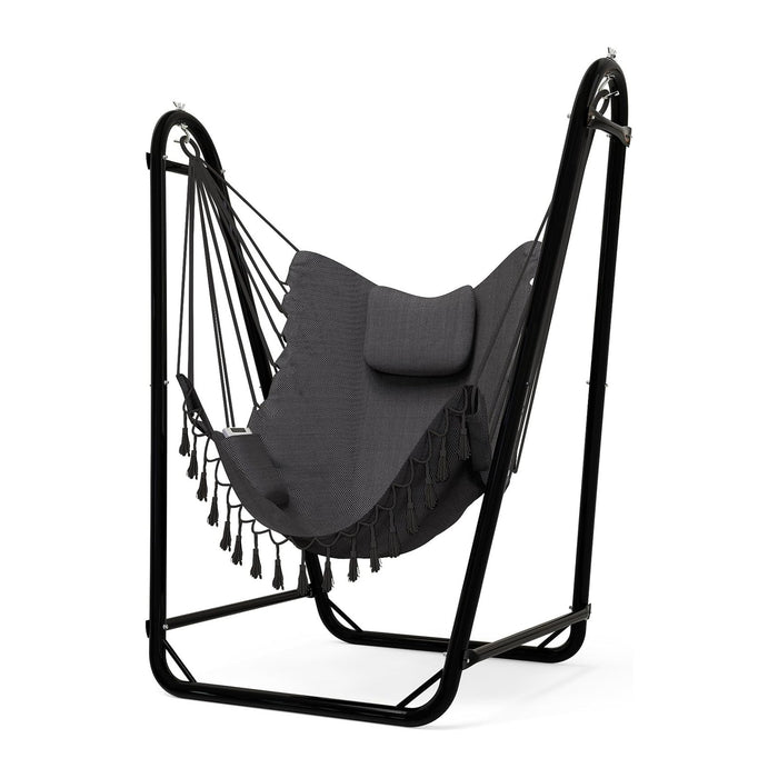 Unique U-Shaped Hammock Chair with Stand,Sturdy & Rust-Resistant,Free Gray Cotton Hammock Chair