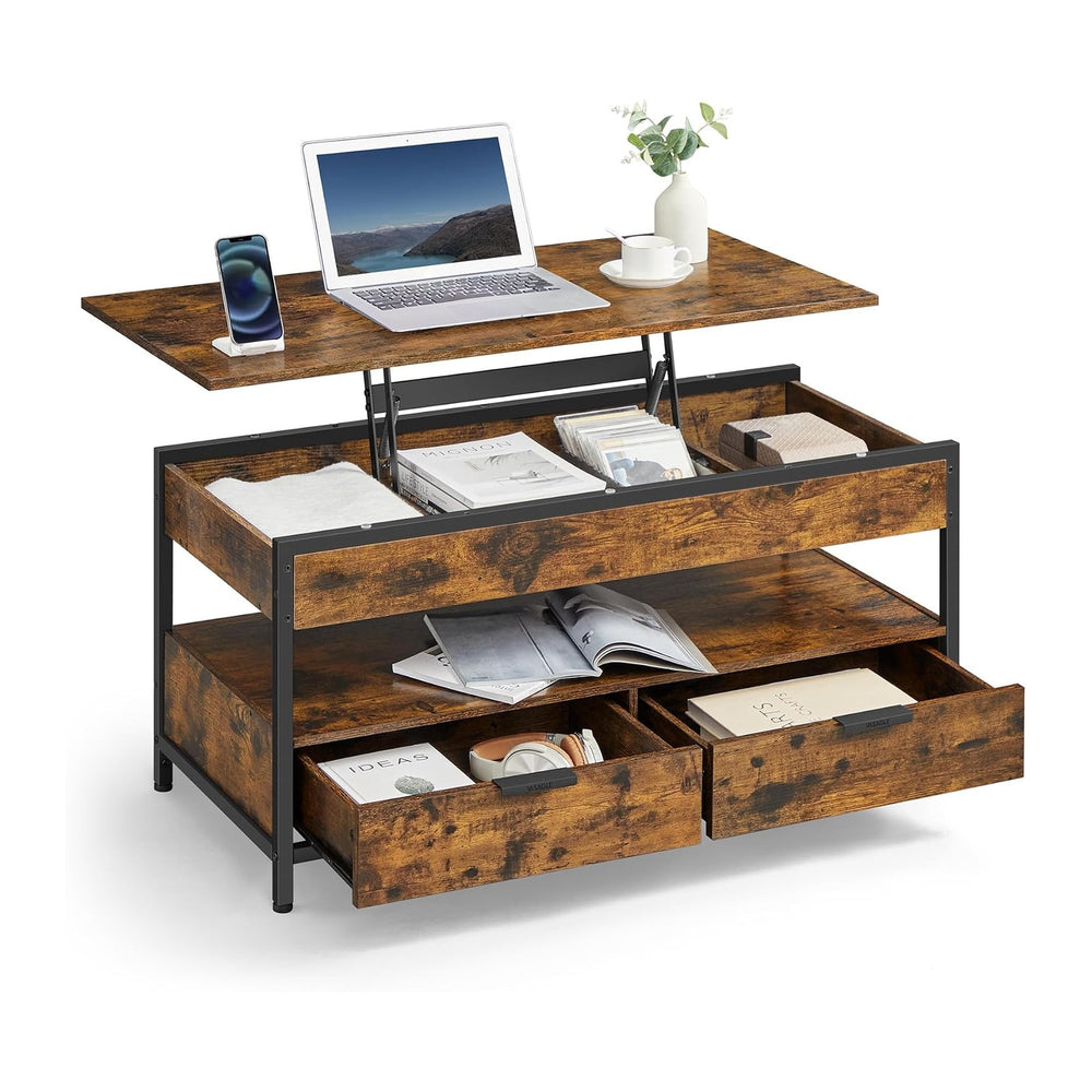 VASAGLE Lift Top Coffee Table with Storage Drawers, Hidden Compartments