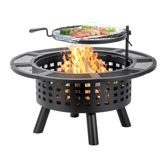 Verdeluxe 36 inch Outdoor Fire Pit with Cooking Grate 3-in-1 Fire Pit Table