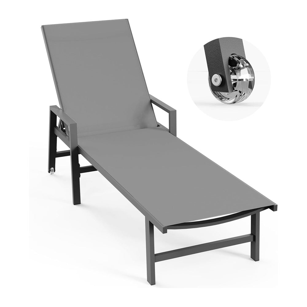 Vexwalx Patio Chaise Lounge Chair Outdoor with Wheels&Armrests, Aluminum ...