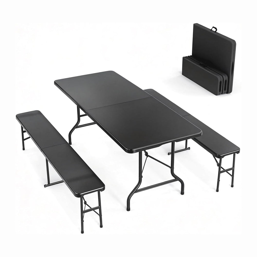 VINGLI Picnic Table Set with 2 Benches, 6 Feet Camping Table Chair Set