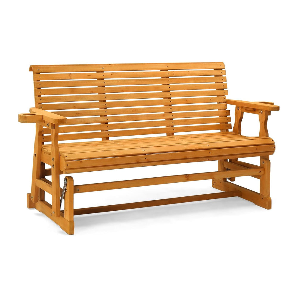 VINGLI Wooden Patio Glider, Heavy Duty 800 LBS Outdoor Glider with Cup Holder...