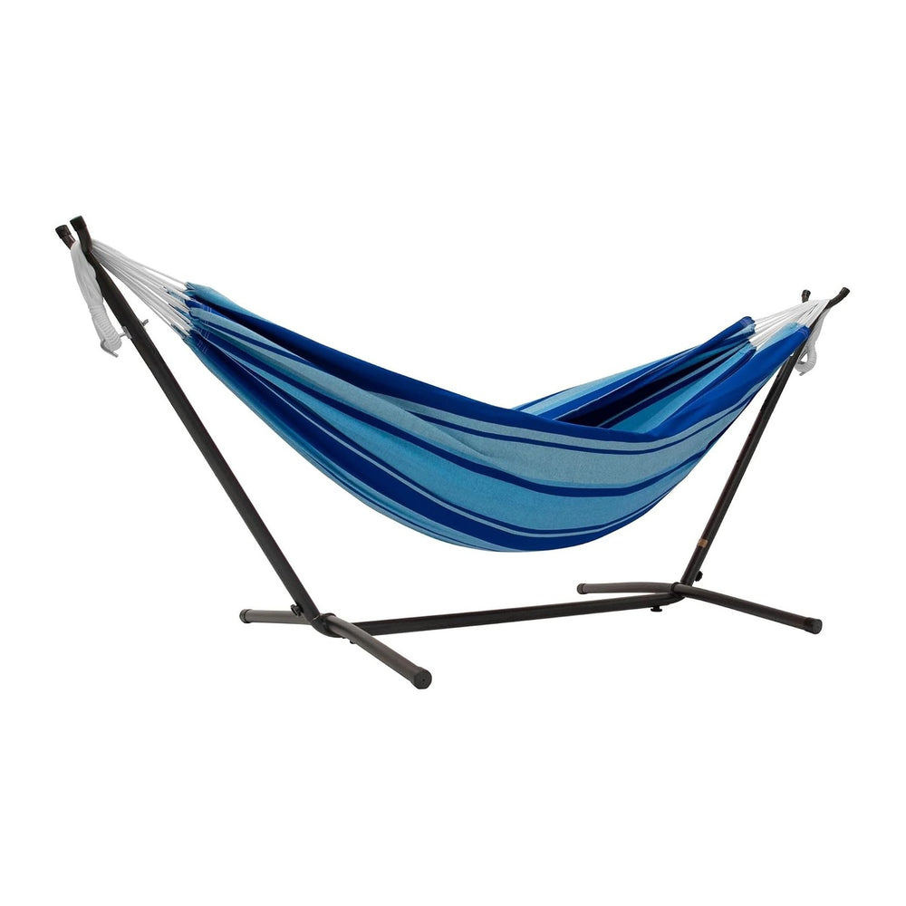 Vivere Double Cotton Hammock with Space Saving Steel Stand, Upgraded Polyeste...