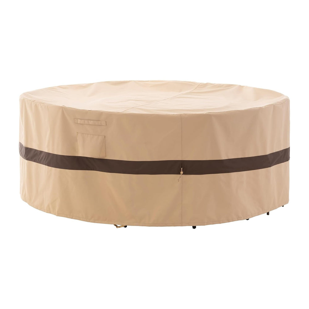 WJ-X3 Round Patio Furniture Cover Waterproof, 96" D x 31" H, Beige ...