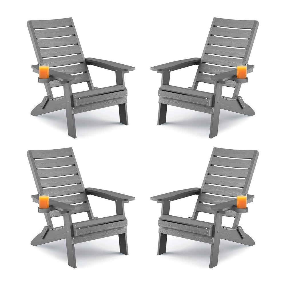 YEFU Adirondack Chair Set of 4 Outdoor, Arc Backrest & Cup Holder, Grey