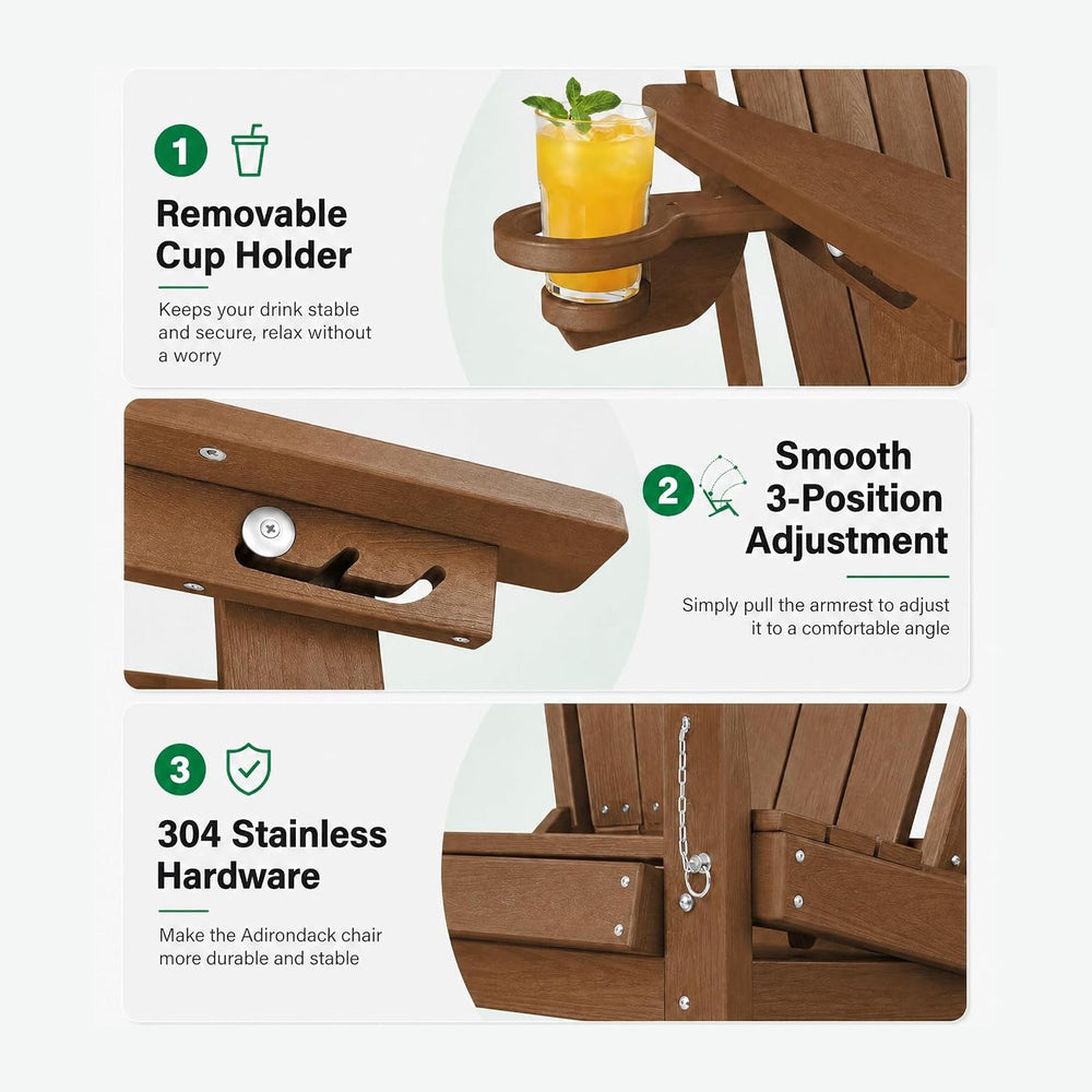 YEFU Adirondack Chairs Set of 2 for Outdoor: Folding Adirondack Chair