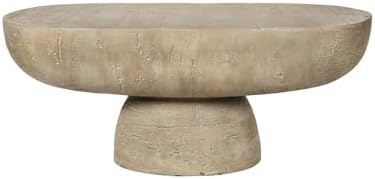 WILLIAMSPACE 36" Oval Coffee Table, Modern Faux Stone Circle Center Tabl...
