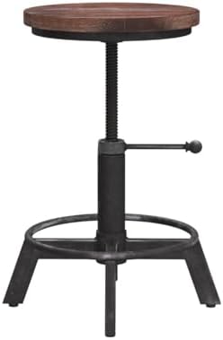 Set of 2-Industrial Bar Stool-Counter Height Chairs- Swivel Wooden Seat- Adju...