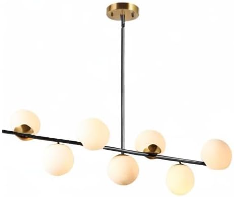 KCO 43.3" Black Gold Linear Glass Globe Sputnik Chandelier for Dining Room