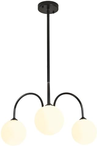 Modern Black Chandelier, 3 Light Mid Century Sputnik Chandeliers, Dining Room...