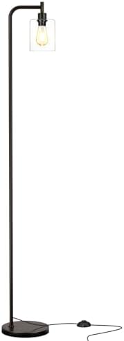 Ziisee Industrial Floor Lamp with Glass Shade - Black, LED Bulbs, Foot Pedal ...