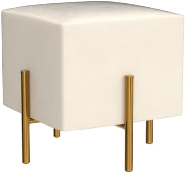 Kirpi Cream Velvet Foot Stool Set of 2, Modern Vanity Ottoman Stools with Gol...