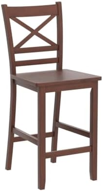 COSTWAY 25'' Wooden Counter Height Barstools Set of 2 with Slatted Ba...