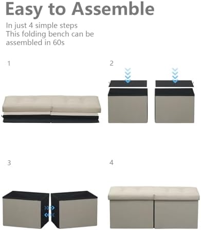 AmasSmile Footrest Ottoman Storage Bench,34" Linen Folding Chest,Beige