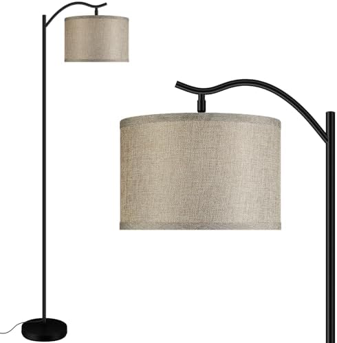 BoostArea LED Arched Floor Lamp with Fabric Linen Shade